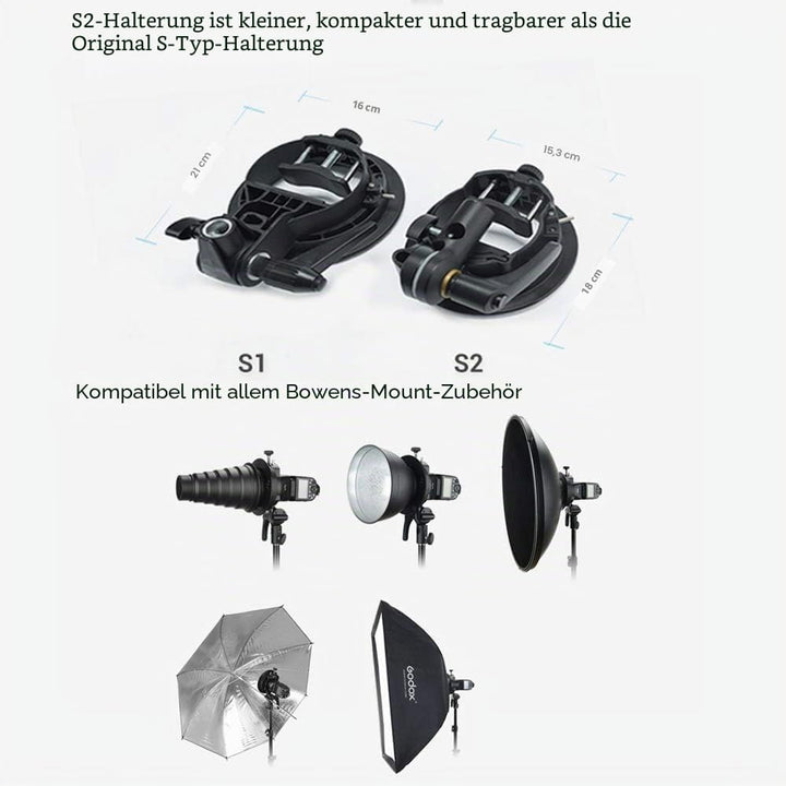 Godox S2 Speedlite S-Type Halterung Bowens Mount Blitzhalter für Godox V1 AD200Pro AD400Pro AD200 AD