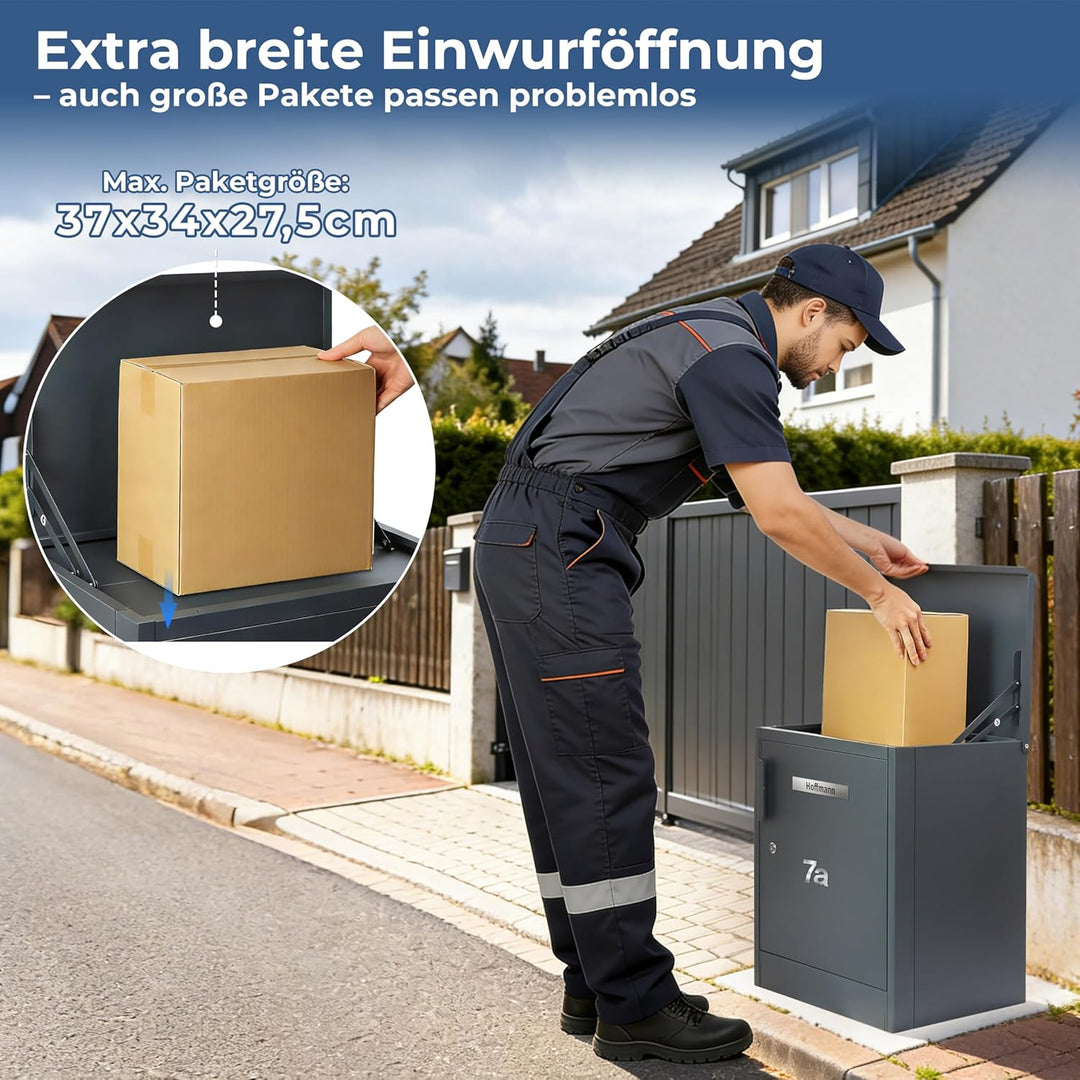 Zedelmaier Paketbox, Grosses Paketfach in Anthrazit zur Wandmontage, Personalisierte Paketbox für Dr