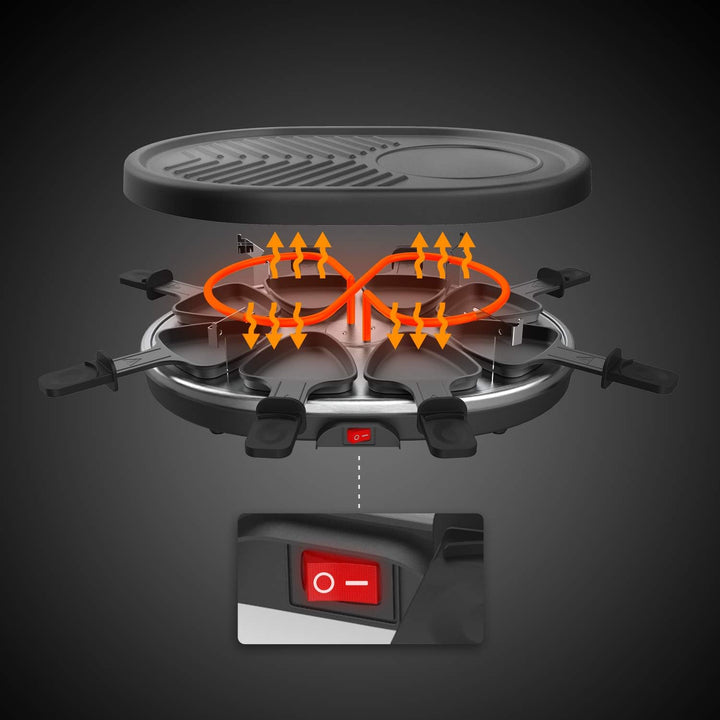 Leogreen - Raclette-Grill, Raclette 4 in 1 für 8 Personen, Elektrischer Grill, Steingrillplatte, Pfa
