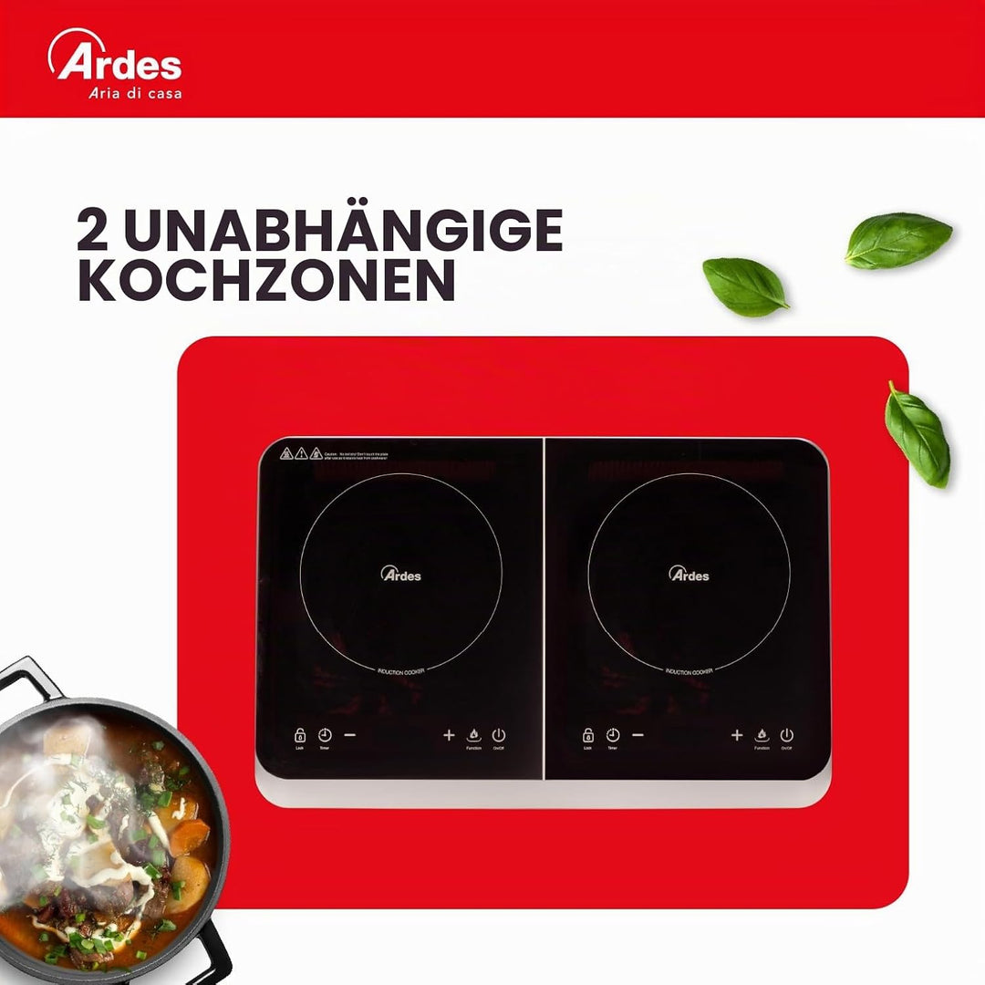 ARDES - Elektroherd mit 2 Induktionsplatten Differenzierte Leistung von 2000 und 1500 Watt Digitalan