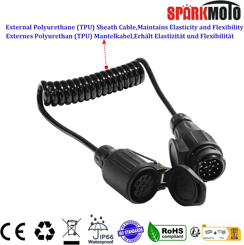 SPARKMOTO 1.8m 13 polig auf 13 Polig Adapter Stecker Steckdose Verbindung Verlängerungskabel,Spiral