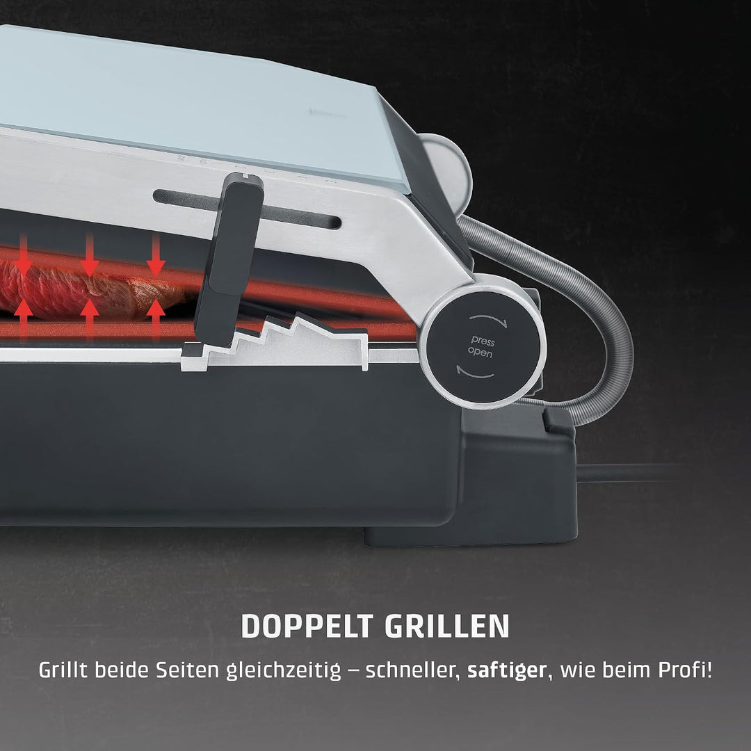 CASO SteakChef Kontaktgrill, 2000 W, PFAS-freie Keramik-Antihaftbeschichtung, abnehmbare Grillplatte