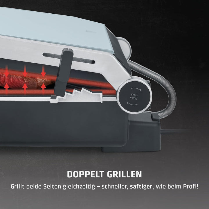 CASO SteakChef Kontaktgrill, 2000 W, PFAS-freie Keramik-Antihaftbeschichtung, abnehmbare Grillplatte