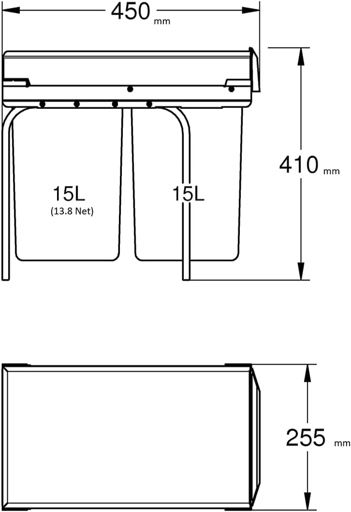 GROHE Blue Accessoires | Mülltrennsystem - Trennung 2-fach, 2 x 15 l | grau | 40855000 Trennung 2-fa