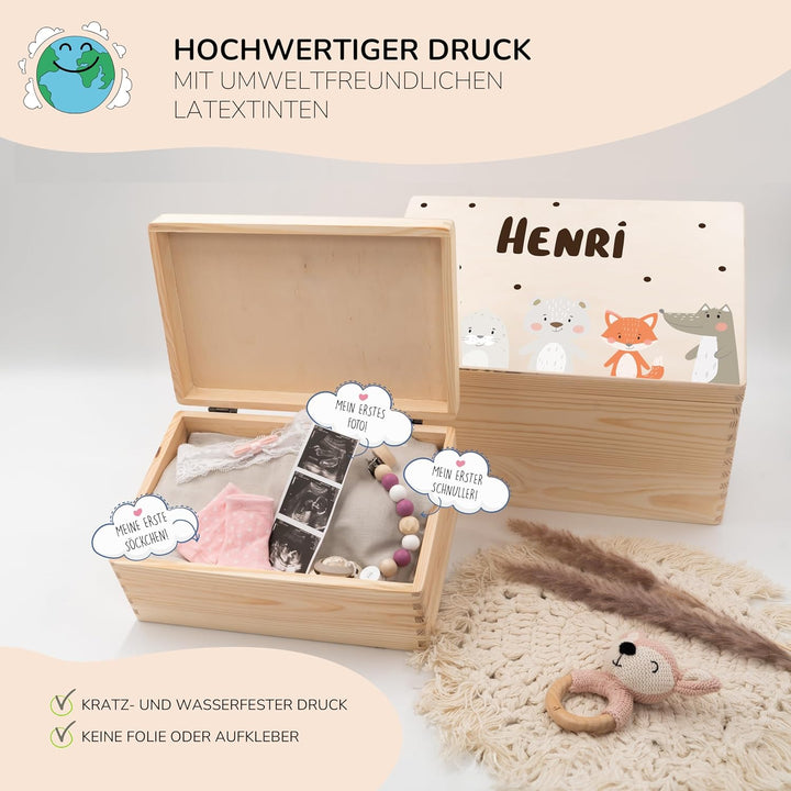 KIDSMOOD - Erinnerungsbox Baby, personalisierte Holzkiste mit Deckel, Ideal zur Aufbewahrung von Eri