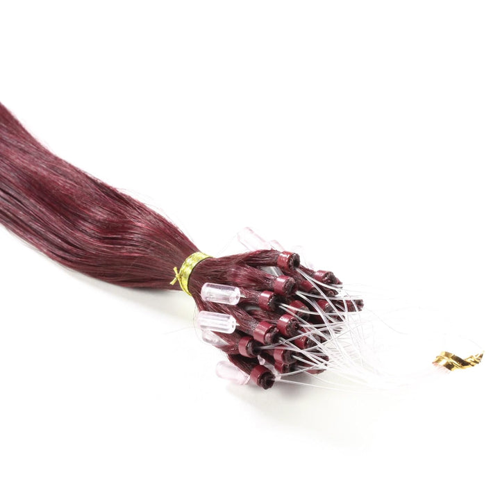 hair2heart 25 x 1g Echthaar Microring Loop Extensions, 50cm - glatt - #99j burgundy - Loops Haarverl