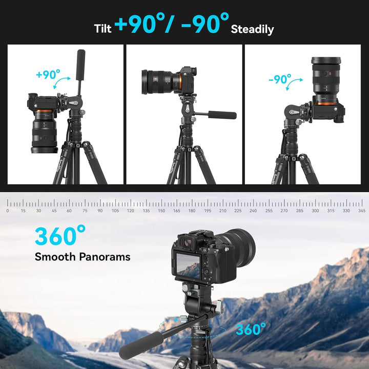 SMALLRIG 73 Zoll Video Tripod für vertikale/horizontale Aufnahmen Videostativ Einbeinstativ, mit Sch