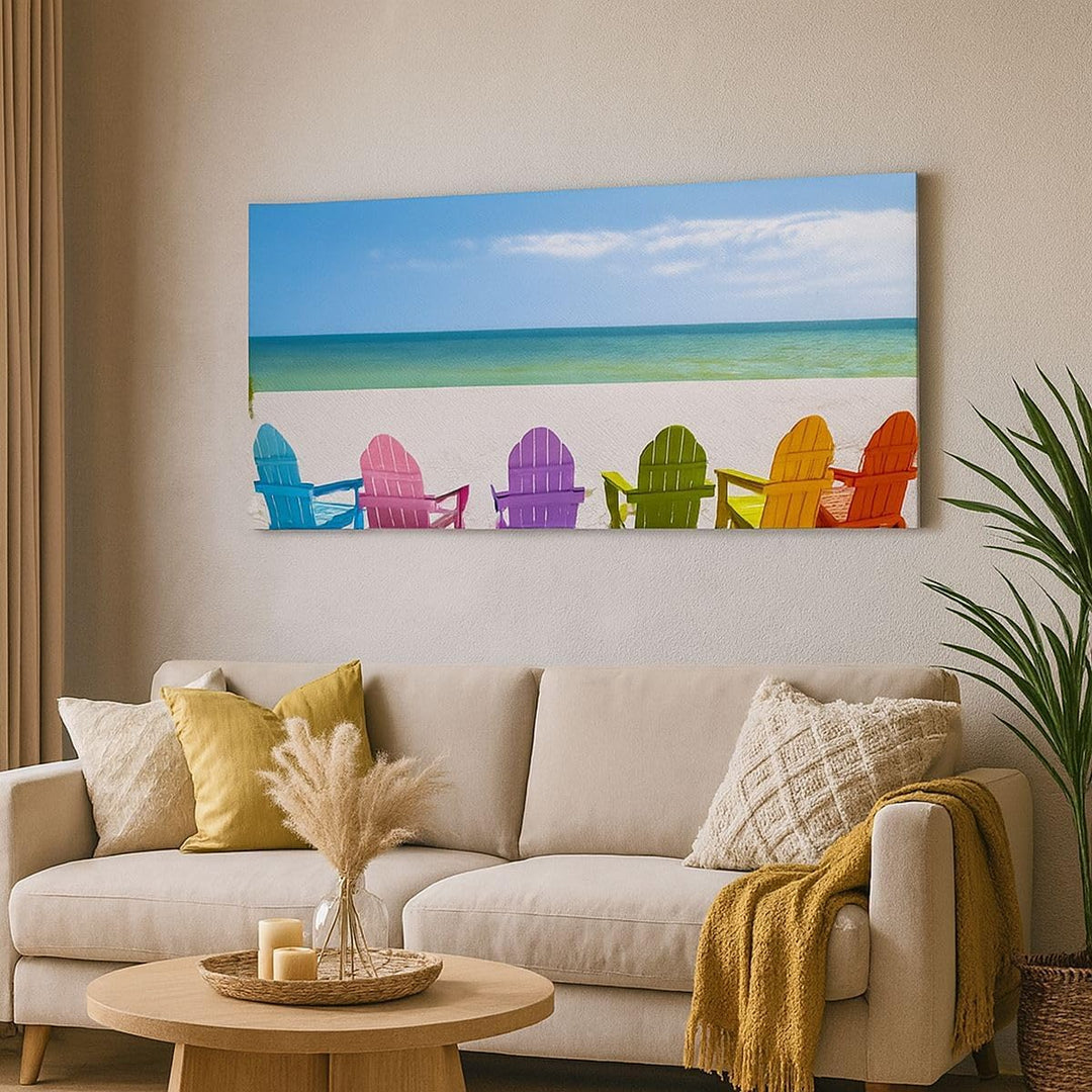 Wandbilder Dekoration Wohnzimmer Sunbed ufer florida Sommer Panorama Bilder auf Leinwand 120x50cm Le