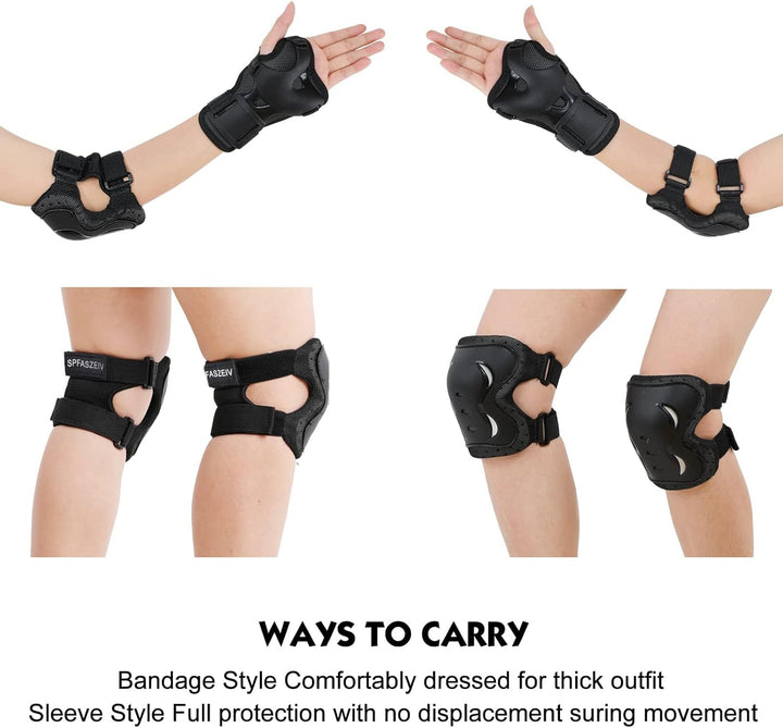 Kinder&Erwachsene Knieschoner Set,Schützerset 6 in 1 mit Knie-Ellbogen-Handgelenkschoner, Schutzausr