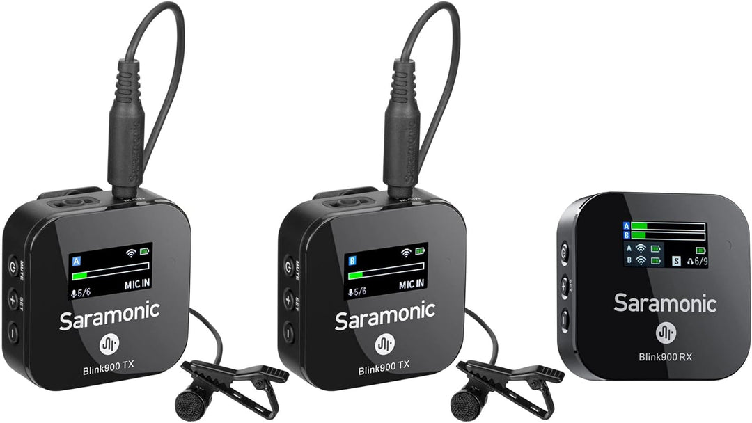 Saramonic Kabelloses Mikrofonsystem, Blink900 B2 Ultracompact Zweikanal-Mikrofon für DSLR, spiegello