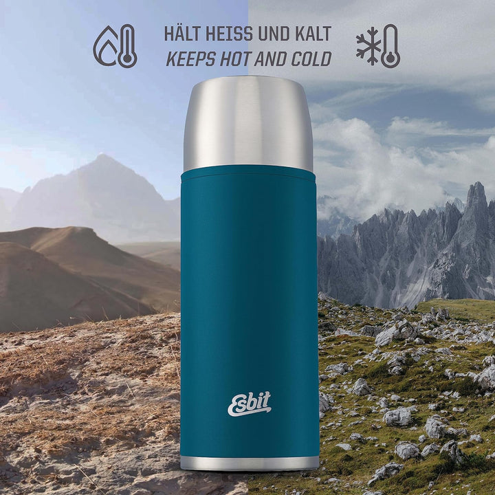 Esbit Edelstahl Isolierflasche Classic 1000 ml in Blau - für warme und kalte Getränke - Edelstahl Th
