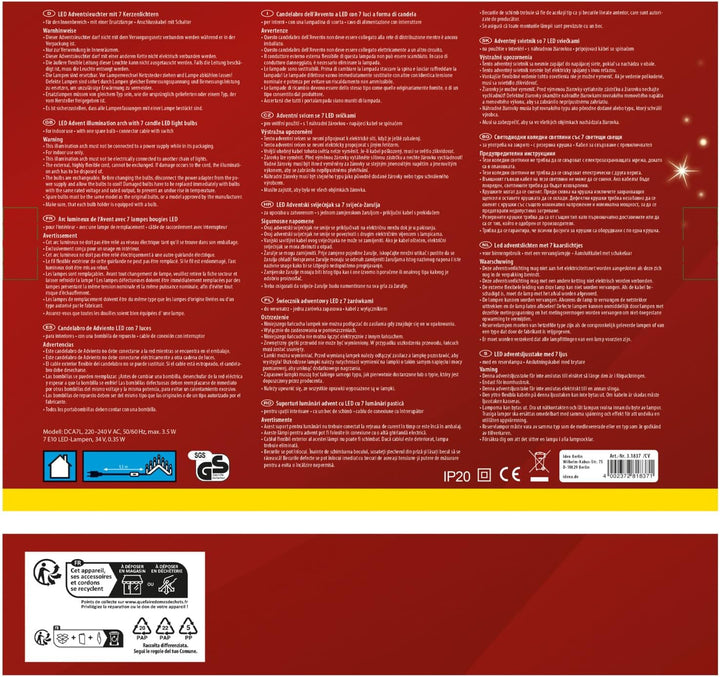 Idena 31837 - LED Adventsleuchter aus weiss lackiertem Holz mit 7 warmweissen LED Kerzenlichtern, Sc