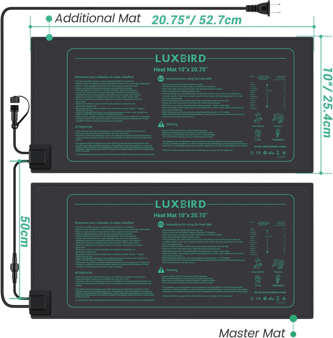 Luxbird Heizmatte Wärmematte für Sämling Germination, 4 Stück Heizmatten, Eins-zu-viele-Steuerung, Z
