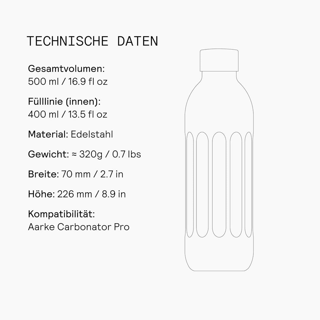 aarke To-Go-Flaschen, Edelstahlflasche Trinkflasche für stille & sprudelnde Getränke, kompatibel Car