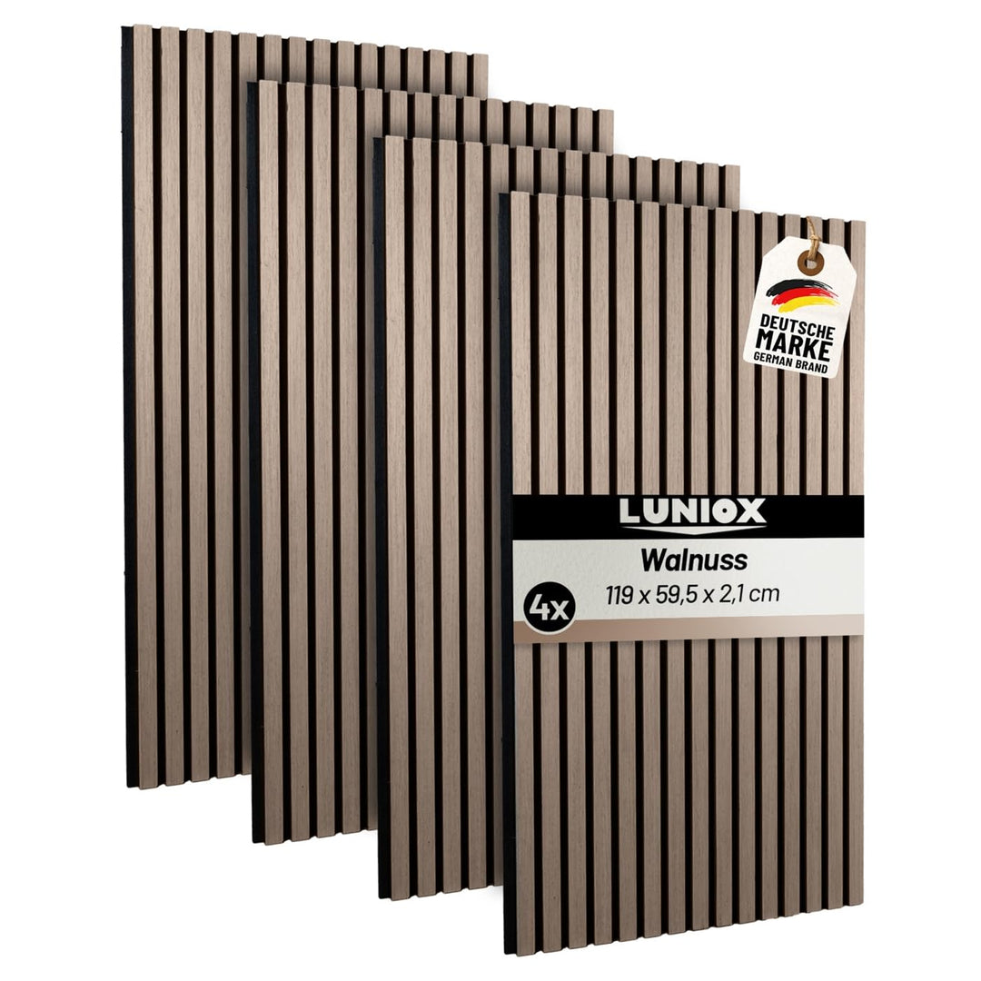4X Akustikpaneele Walnuss 119x59,5x2,1cm, Wandpaneele, Schallabsorber, Wandverkleidung, Schallschutz