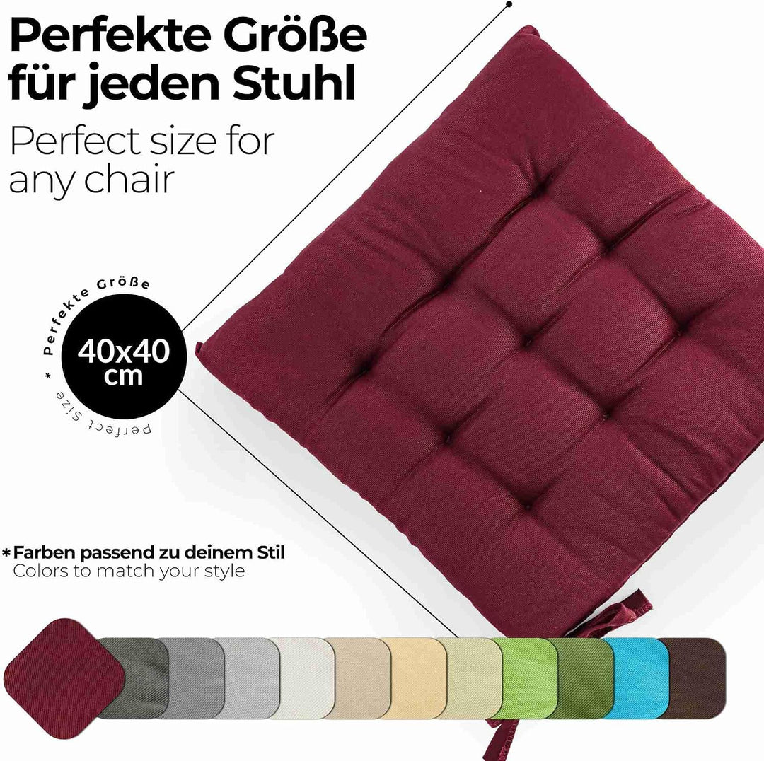 etérea 2er Set Sitzkissen Outdoor 40x40 mit Bändern - Stuhlkissen Bordeaux für Gartenstuhl &amp; Innenbe