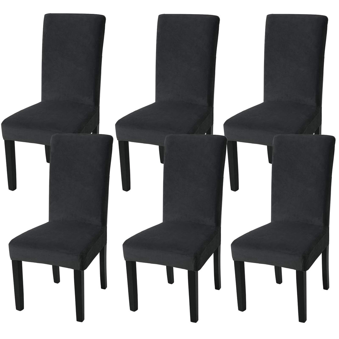 Fuloon Stuhlhussen Samt, Universal Stuhlüberzug,6er Set Samt Stretch Stuhlbezug Protector Cover, Abn