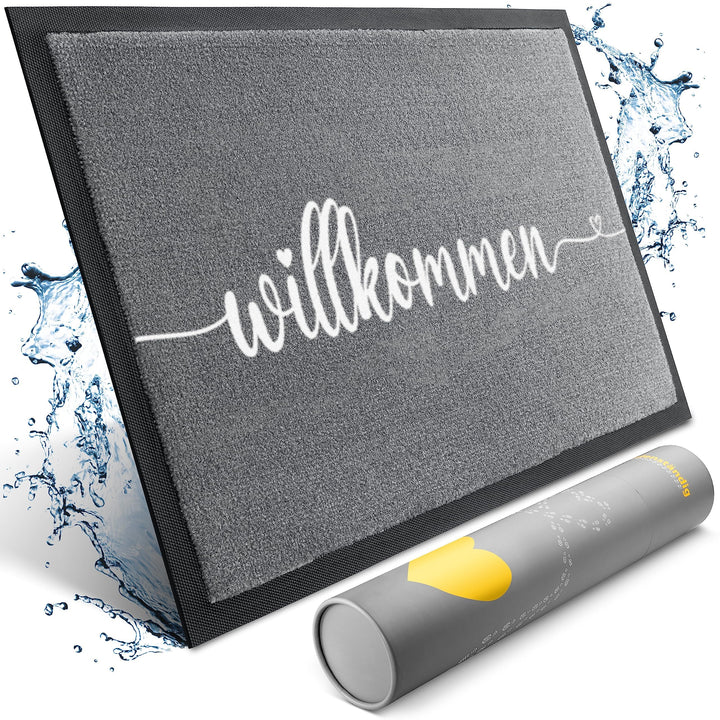 Willkommen Fussmatte [Waschmaschinenfest] in 40x60cm - optimale Grösse für die Haustür. Schmutzfangm
