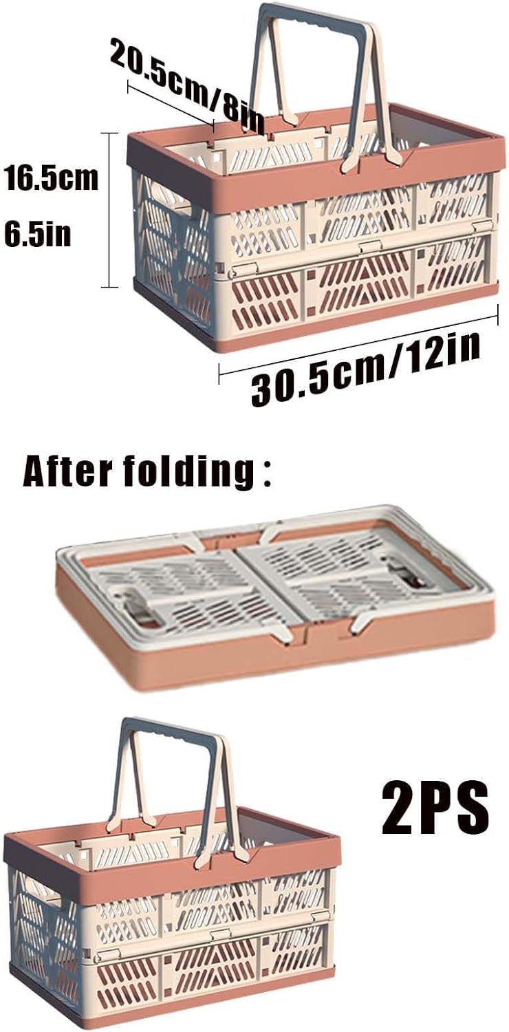 2 Stück Korb,Faltbarer klappbox klein,Camping Klappbox Plastik mit Henkel,Einkaufskorb Faltbar,Einka