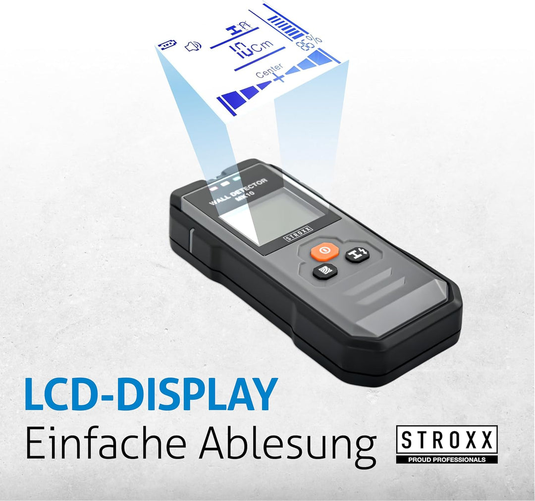 STROXX - Wanddetektor MK10 5in1 inkl. 3 Batterien - Leitungssucher - Ortungsgerät - Wandscanner - Ka