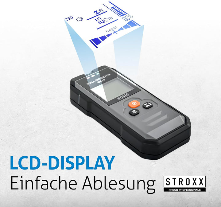 STROXX - Wanddetektor MK10 5in1 inkl. 3 Batterien - Leitungssucher - Ortungsgerät - Wandscanner - Ka