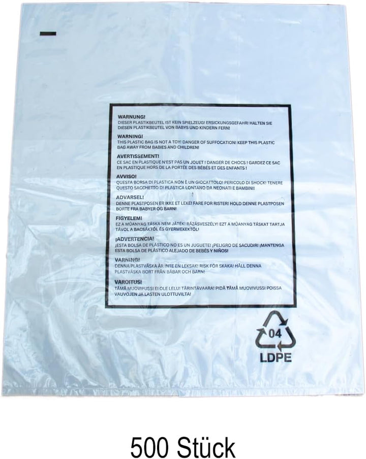 500 Stück PE-Beutel 400x500x0,050mm (50mµ) einseitig offen Polybeutel Plastikbeutel Folienbeutel Imp