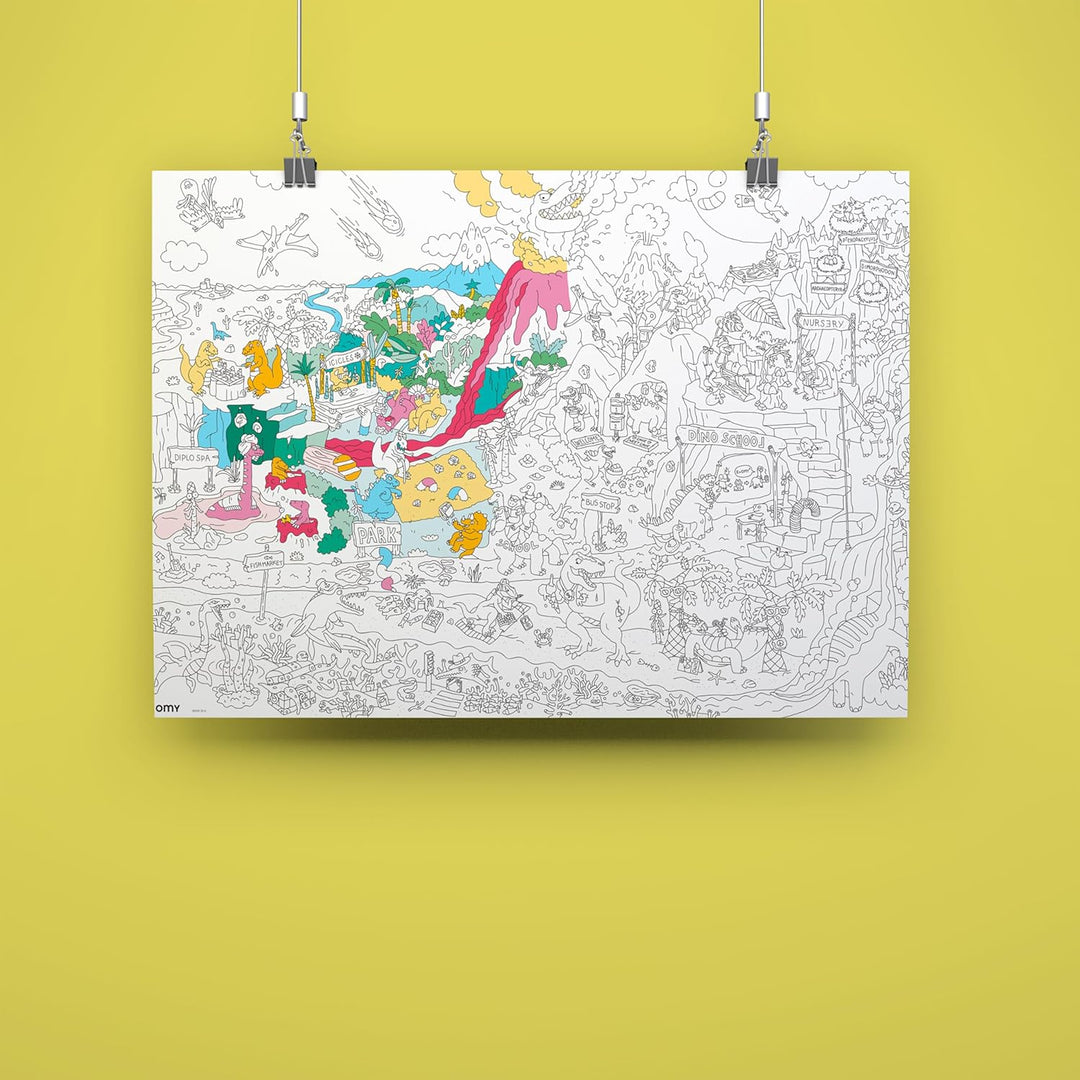 OMY pos31 Dino Poster zum Ausmalen Papier Mehrfarbig 100x70 cm DINOS, DINOS