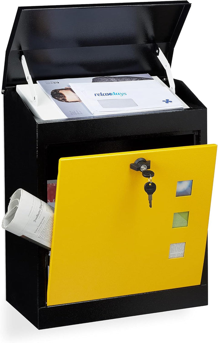 Relaxdays Briefkasten gross, Stahl, Sicherheits-Klappe, Schloss, HxBxT: 53 x 43,5 x 26 cm, Wandbrief