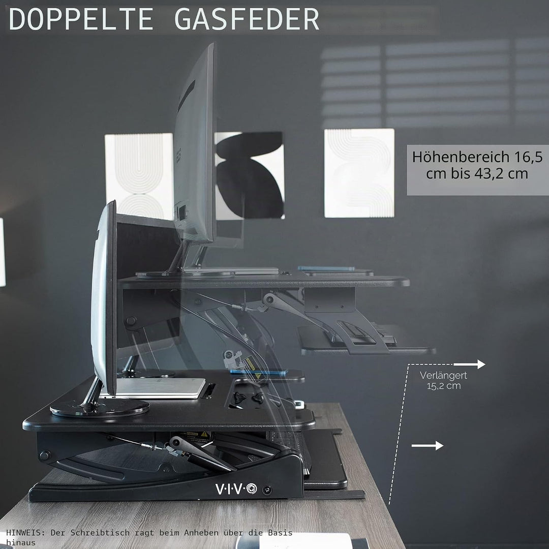 VIVO 91 cm höhenverstellbarer Steh-Sitz-Schreibtischaufsatz, V-Serie, Schnellwechsel-Tisch-Monitorst