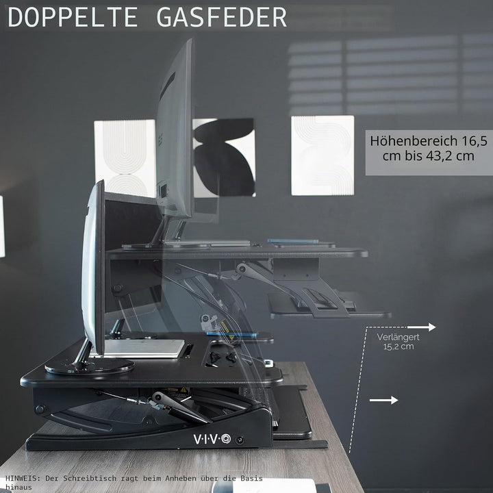 VIVO 91 cm höhenverstellbarer Steh-Sitz-Schreibtischaufsatz, V-Serie, Schnellwechsel-Tisch-Monitorst