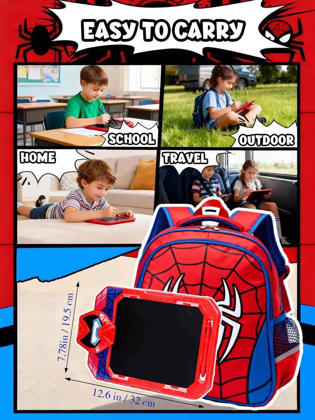 Spider LCD Schreibtafel Kinder, 10'' Bildschirm Zeichenbrett Maltafel mit Sperre und Ein-Klick-Lösch