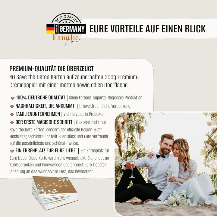 40 Save the Date Karten im Set I Elegante Postkarten für die Hochzeit I Hochwertige Hochzeitseinladu