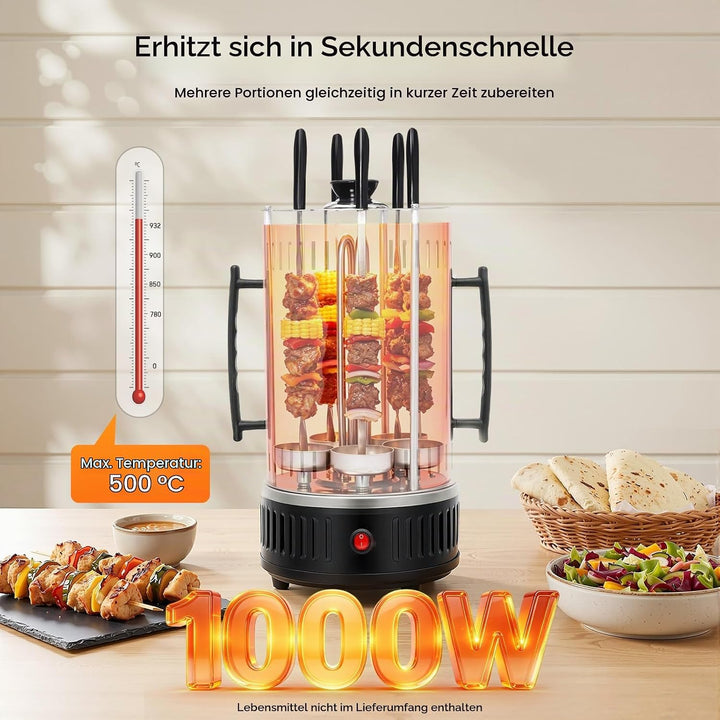 Vertikaler Elektrogrill, Vertikaler Rotisserie-Grill, Elektrische Drehgrillmaschine,mit 5 Schaschlik