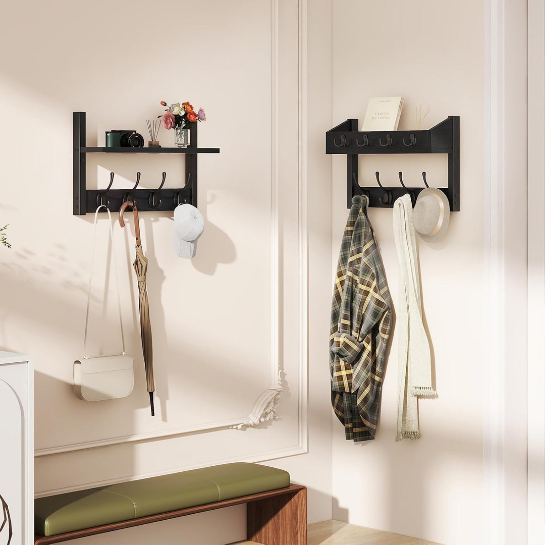 YMYNY 4-in-1 Wandgarderobe mit Ablage, Garderobenleiste Schlüsselbrett Holz, Gaderobe Wand für Flur,
