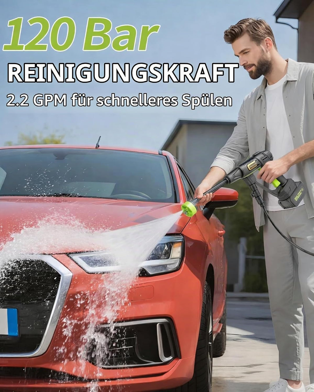 Akku Hochdruckreiniger, 120Bar Hochdruckreiniger Akku mit Bürstenlosem Motor, 3 Stufen Einstellbar,