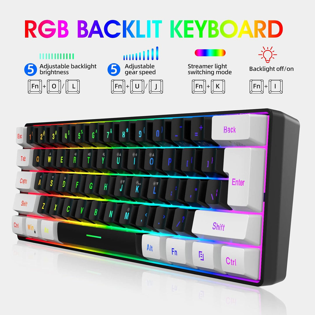 Snpurdiri 60% Percent Gaming Tastatur, Ergonomische Kleine Mini Gaming Tastatur, Silent Compact RGB