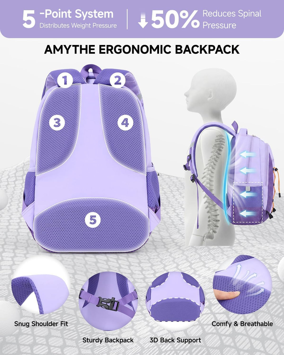 Amythe Outdoor Schulrucksack für Mädchen ab 6 Jahren, Wanderrucksack Kinder 1. - 5. Klasse, Wasserdi