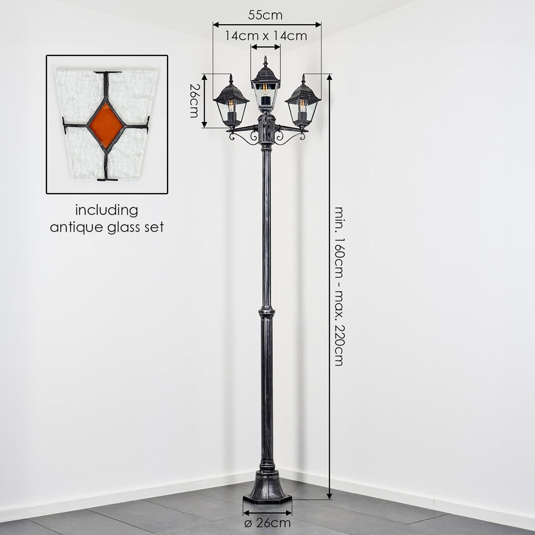 HOFSTEIN Kandelaber Naofe, Aussenwegeleuchte aus Metall/Glas in Schwarz/Silber/Klar/Orange, Wegebele