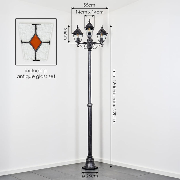HOFSTEIN Kandelaber Naofe, Aussenwegeleuchte aus Metall/Glas in Schwarz/Silber/Klar/Orange, Wegebele