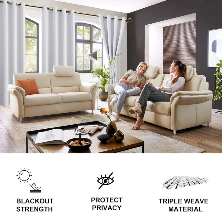 JIUZHEN Blickdicht Vorhänge Gardinen Ösenvorhang für Schlafzimmer Wohnzimmer,Grau Weiss Verdunkelung