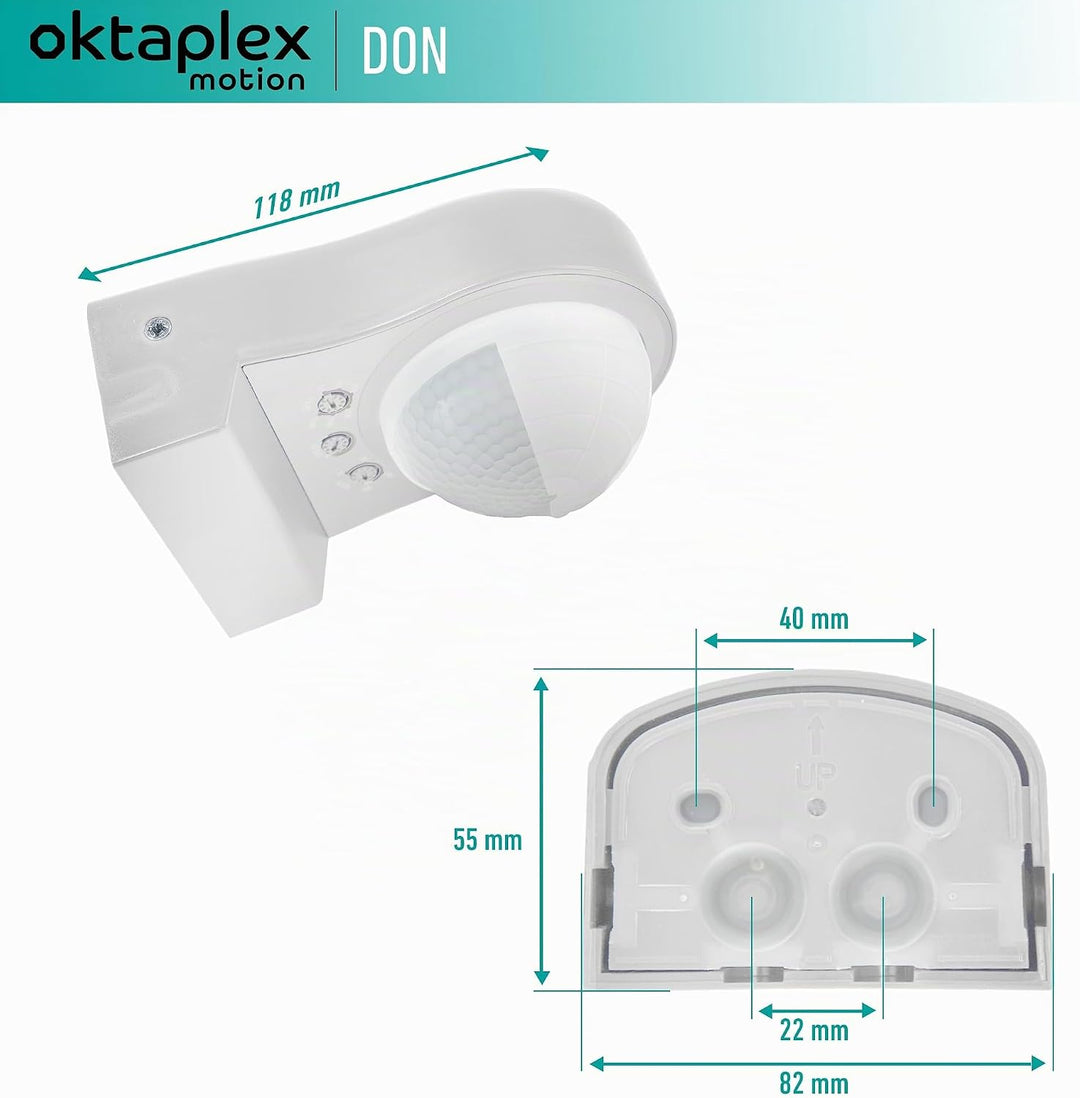 Oktaplex 2er Set Don Bewegungssensor Aussen 230 V IP65 240° Infrarot-Sensor einstellbar 10 m Reichwe