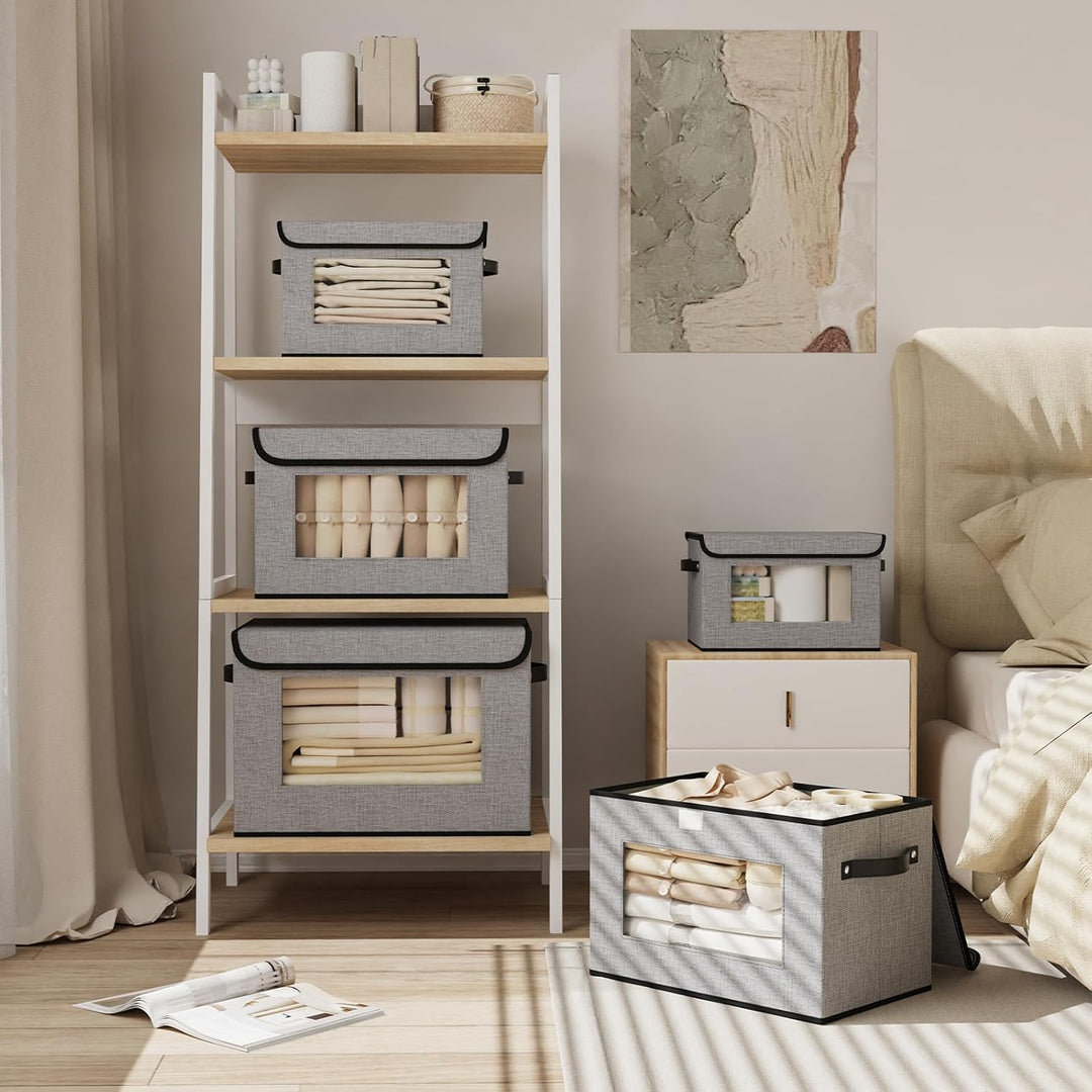 Aufbewahrungsbox, Kleiderschrank Organizer, Aufbewahrungskorb mit Deckel Stoff, Faltbox mit Griff, 3