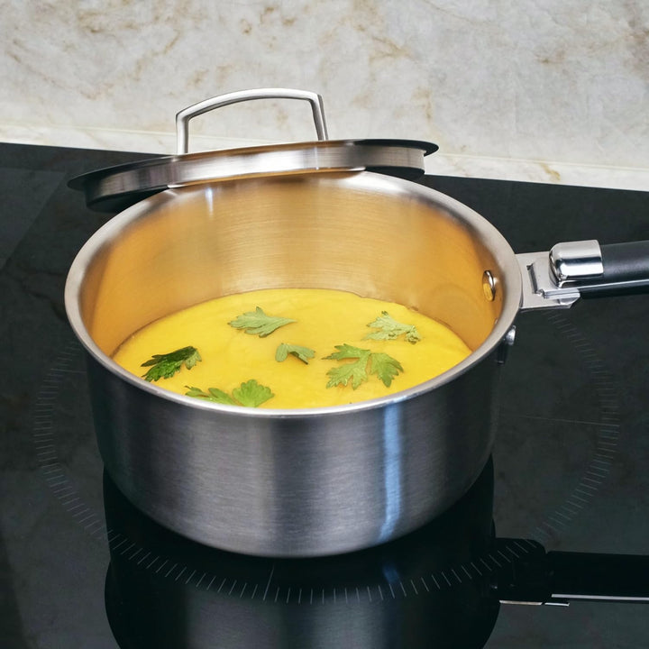 Kamberg - Set mit 2 Töpfen 18/20 cm – 2 abnehmbare Griffe – Edelstahl 18/10 Triply – für alle Herde,