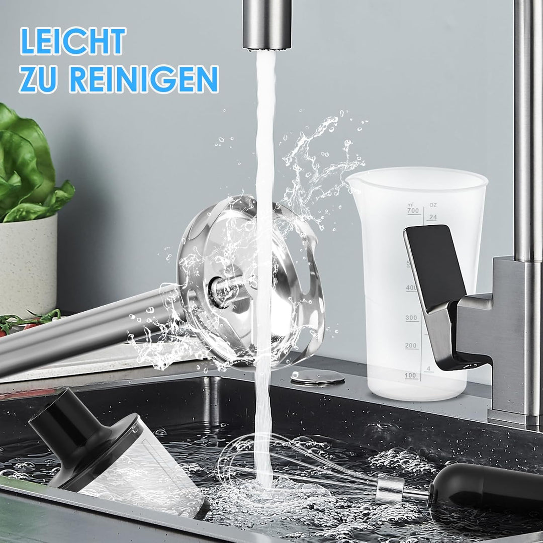 Dreamhigh 4-in-1 Elektrische Stabmixer Set, 500W Pürierstab mit 2 Geschwindigkeiten, inkl. Schneebes