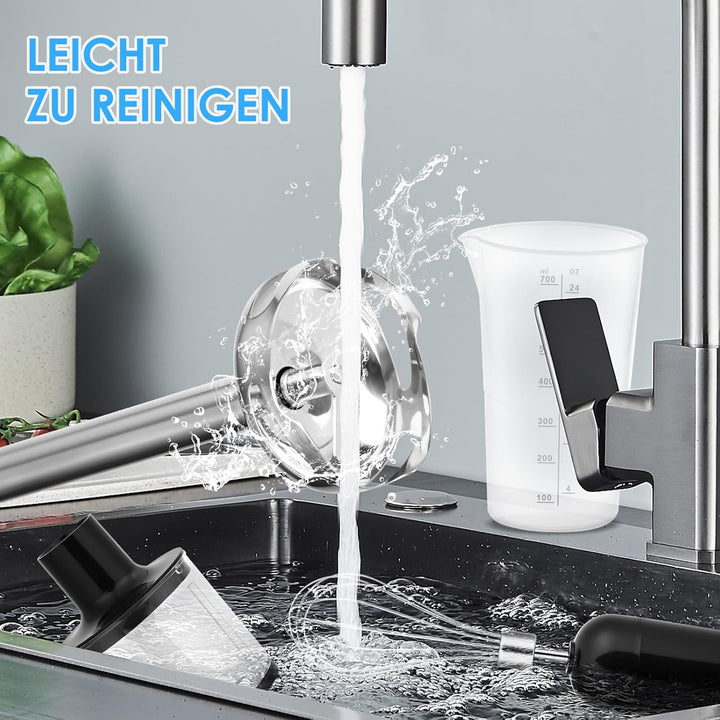 Dreamhigh 4-in-1 Elektrische Stabmixer Set, 500W Pürierstab mit 2 Geschwindigkeiten, inkl. Schneebes