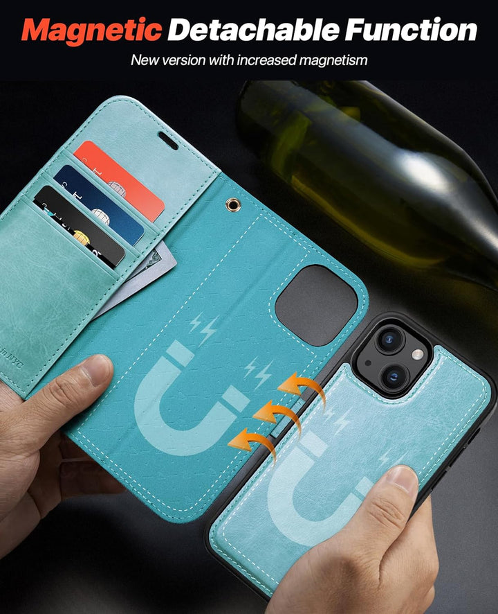 OCASE iPhone 15 Plus Hülle(2in1) Leder Stossfestes Case [Abnehmbare magnetische Hülle] [Kabelloses L