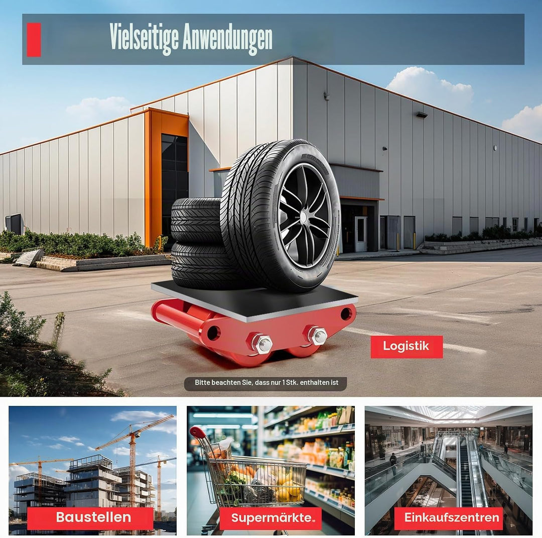 6 * Panzerrollen Roller Transportfahrwerk, Maschinentransport Industrieroller mit 4 PU-Richtungsräde
