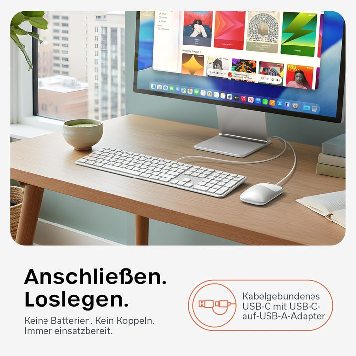SATECHI Kabelgebundenes Tastatur- und Maus-Set Slim CLX3, 𝗨𝗦-𝗘𝗡𝗚𝗟𝗜𝗦𝗖𝗛 𝗤𝗪𝗘𝗥𝗧𝗬 Layout, USB-C Plug-and-
