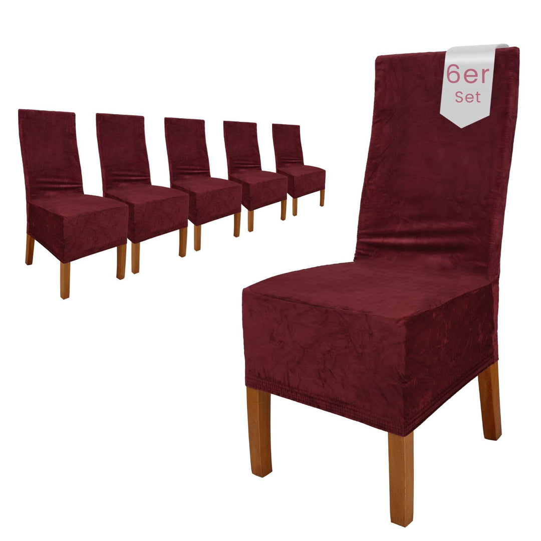 SCHEFFLER-Home Stretch Stuhlhussen Samt Puma Velvet/Velours Stuhlhussen Bordeaux 6er Set/Stuhlabdeck