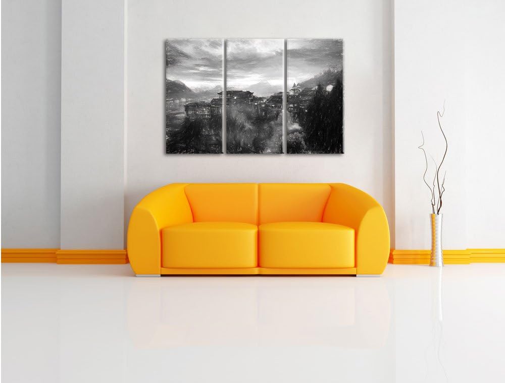 Pixxprint Gigantisches Dorf in China als Leinwandbild/Grösse: 3 Teilig (120x80) cm/Wandbild/Kunstdru